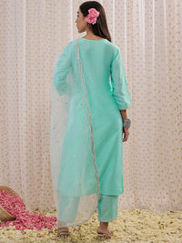 Indo Era Floral Embroidered Sequinned Straight Kurta With Trousers & Dupatta