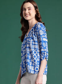 DressBerry Printed Ruched Sleeve Top