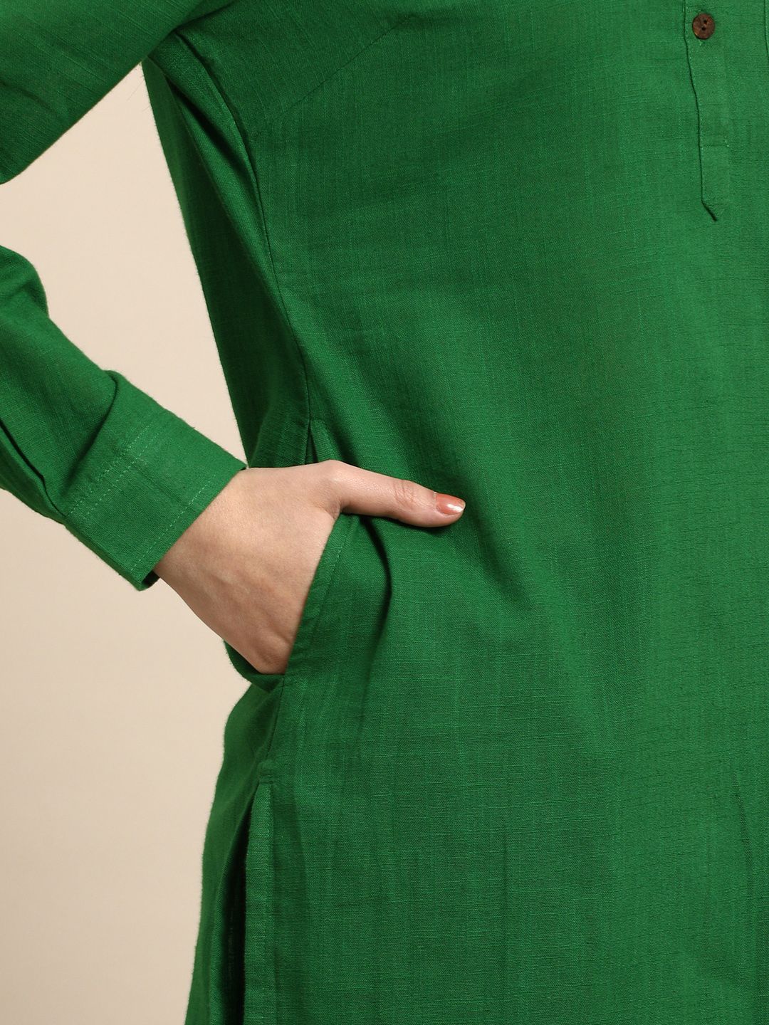 Anouk Women Green Solid Straight Kurta with Trousers