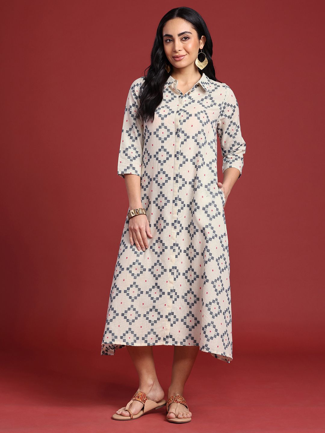 Anouk Woven Design Pure Cotton Shirt Style Ethnic Dress