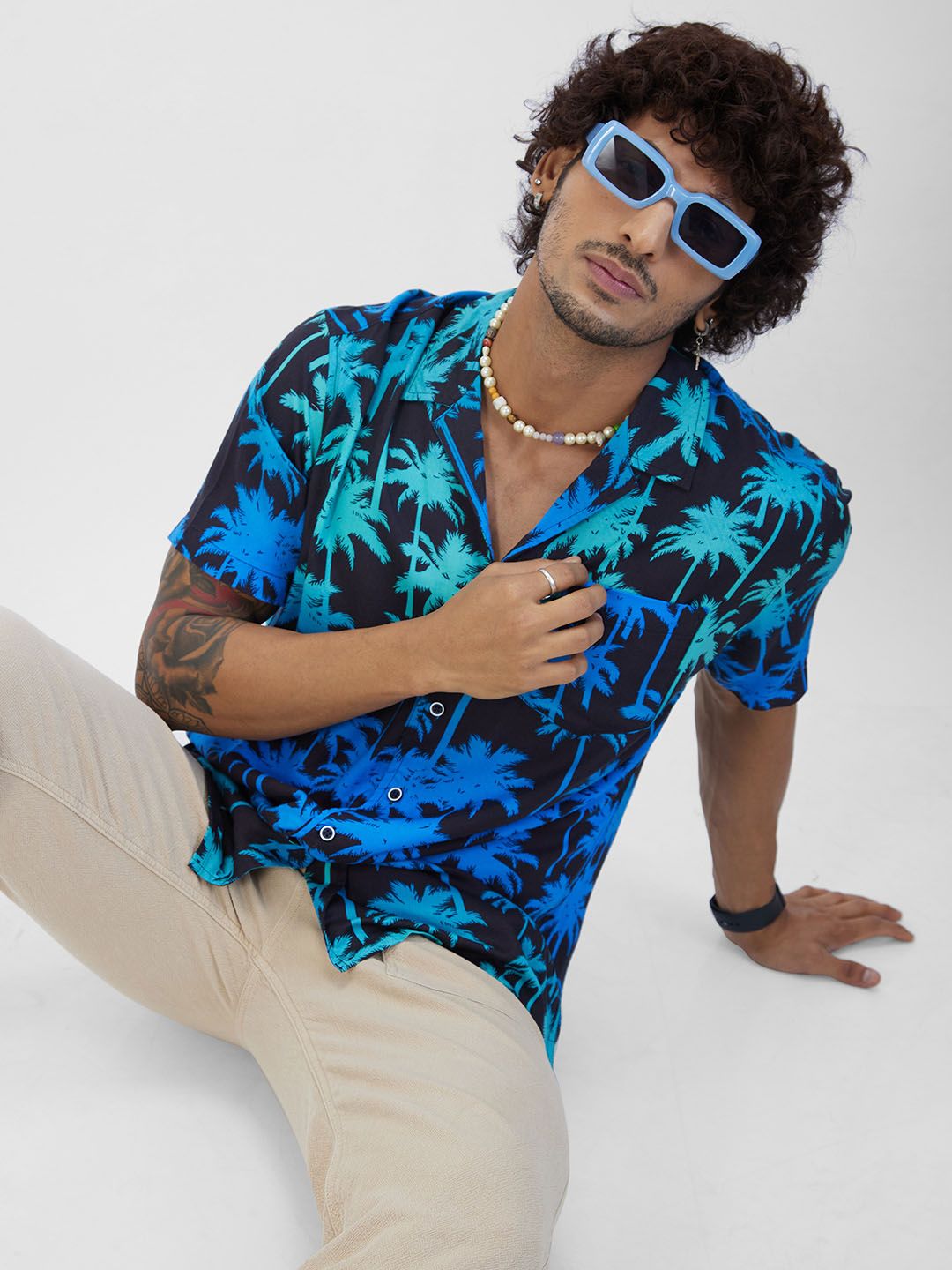 VASTRADO Classic Floral Printed Cuban Collar Oversized Casual Shirt