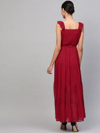 SASSAFRAS Maroon Tiered Maxi Dress