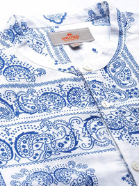 Anouk Men White And Blue Printed Pure Cotton Casual Shirt