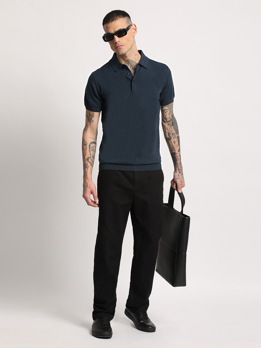 THE BEAR HOUSE Men Solid Slim Fit Cotton Polo Collar T-Shirt