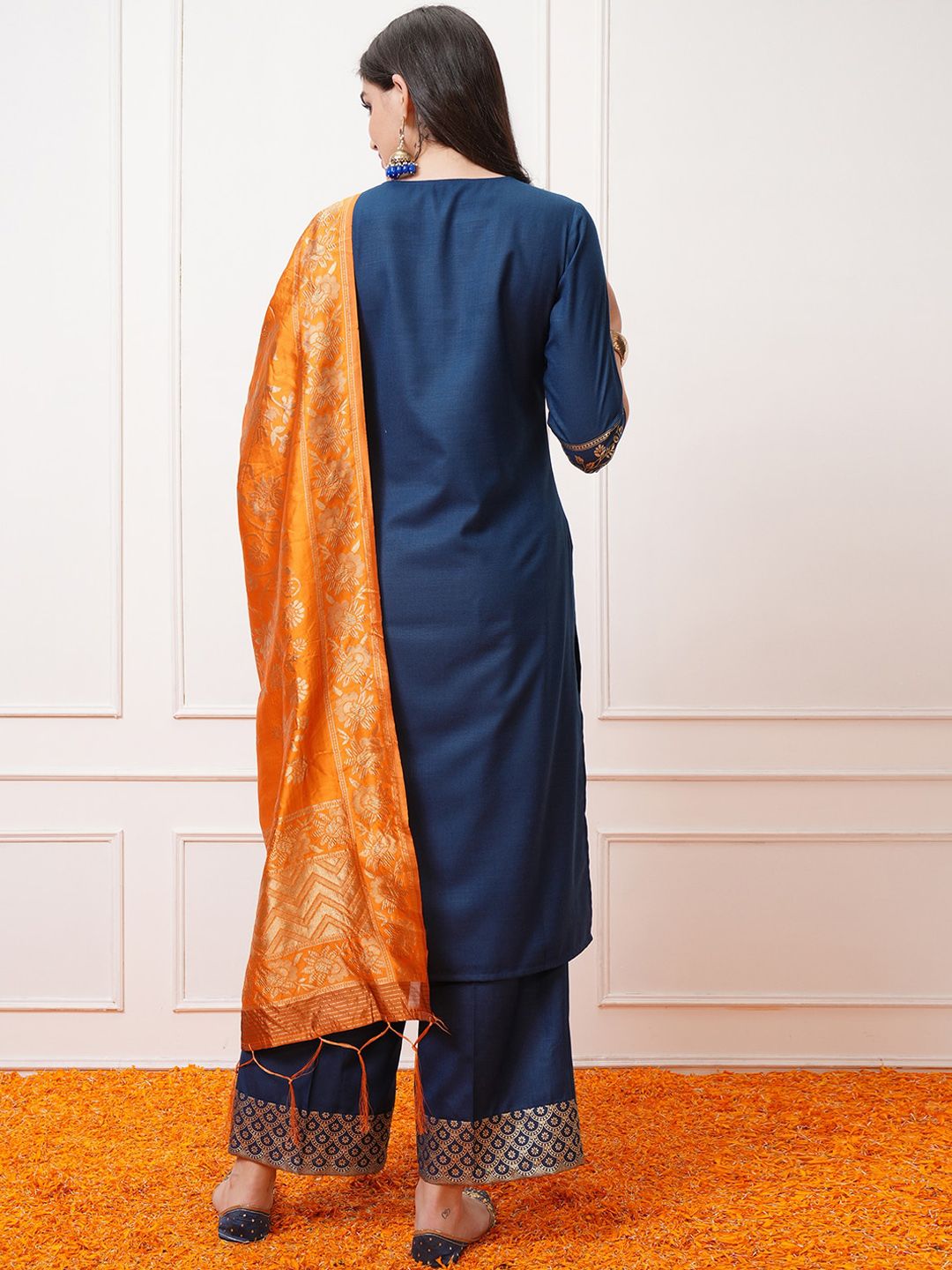 Vishudh Teal Blue Floral Printed Regular Kurta with Palazzo & Dupatta