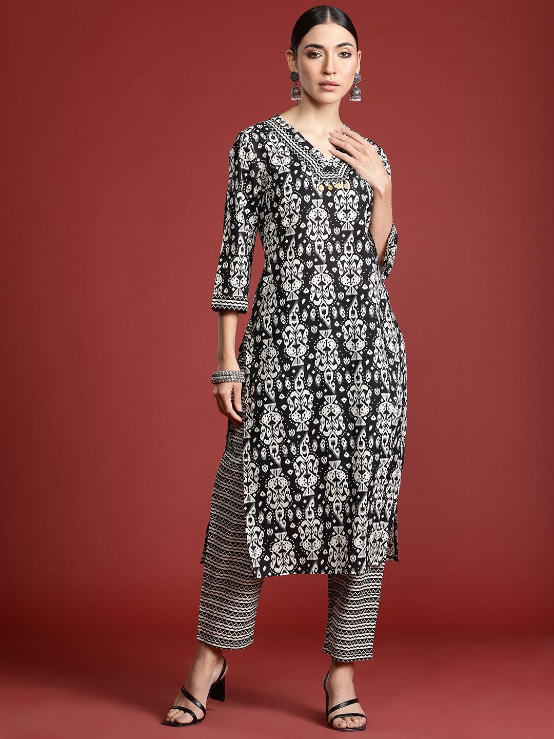 Indo Era Ethnic Motifs Printed Pure Cotton Kurta with Trousers
