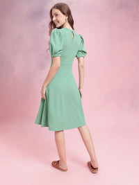 DressBerry Textured Puff Sleeve A-Line Midi Dress