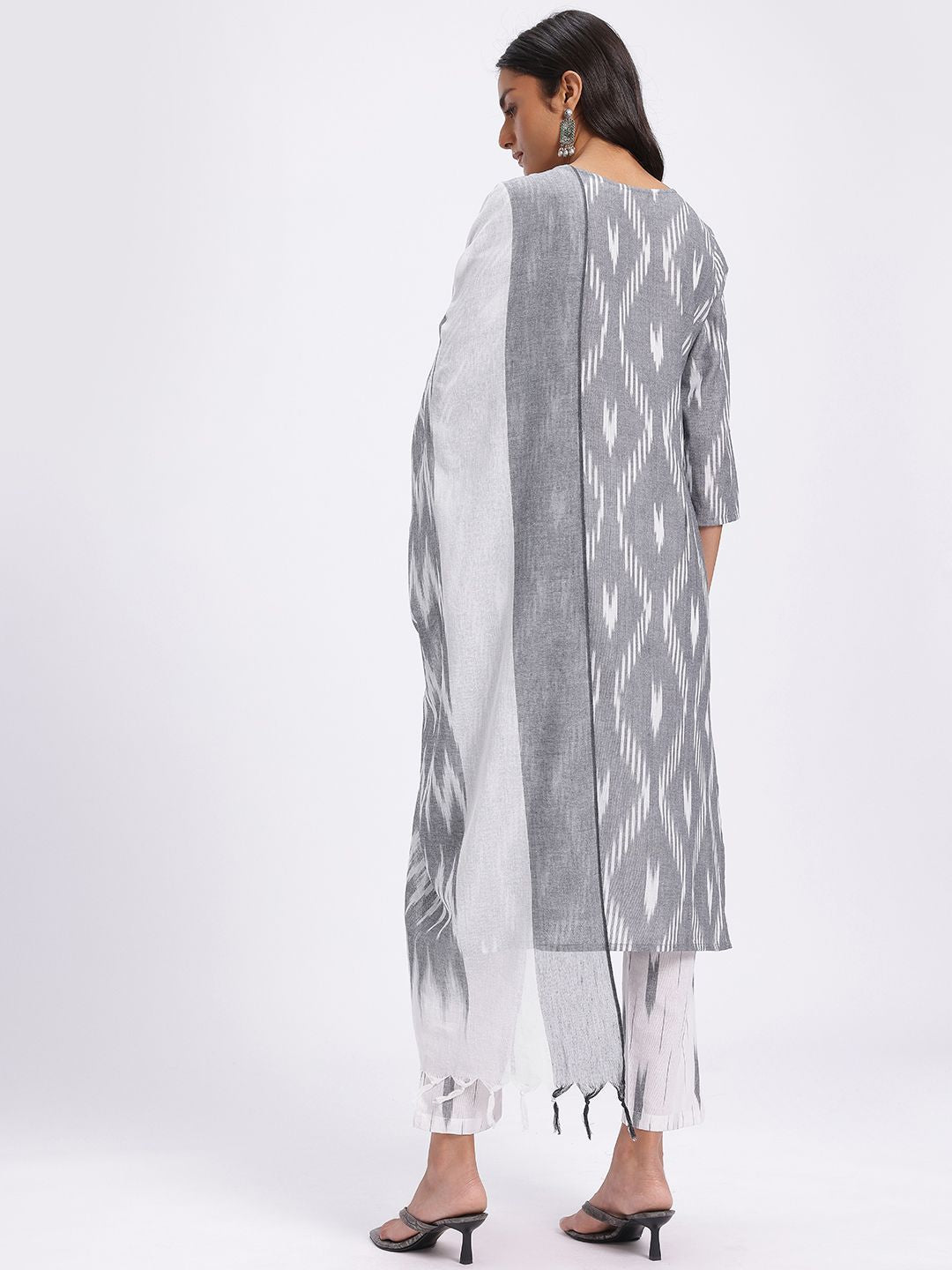 Anouk ikat cetak kurta kapas tulen biasa dengan seluar & dupatta