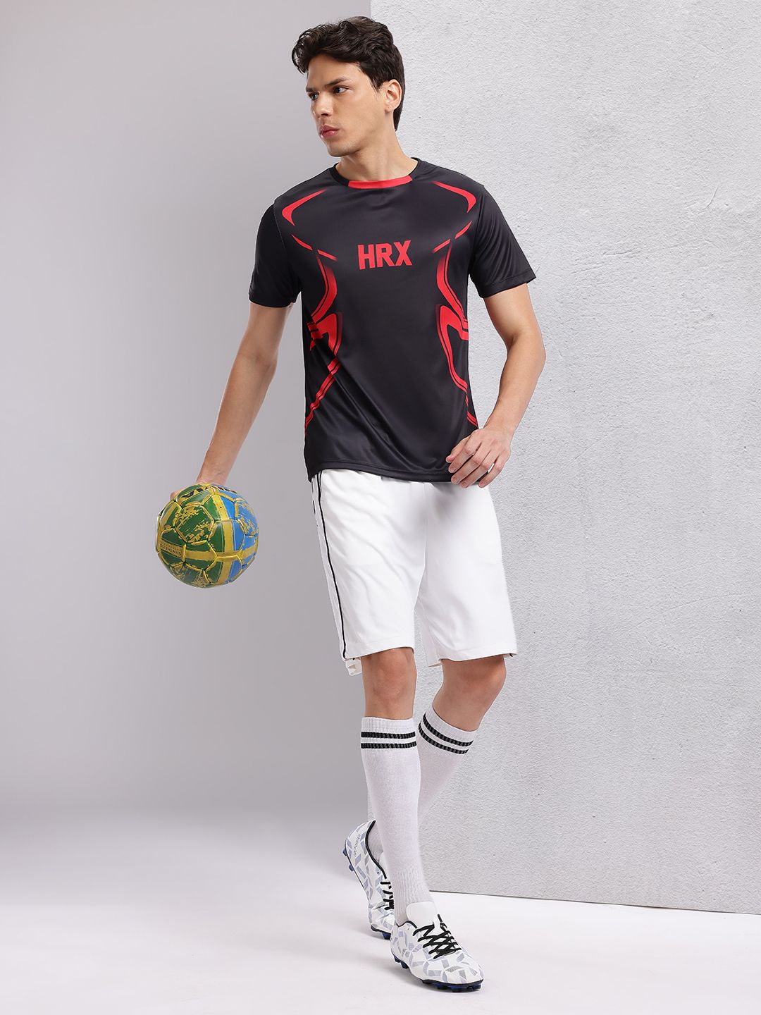 HRX by Hrithik Roshan Brand Logo & Abstract Printed Football T-shirt