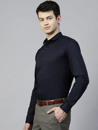MANQ Men Navy Blue Slim Fit Solid Partywear Shirt