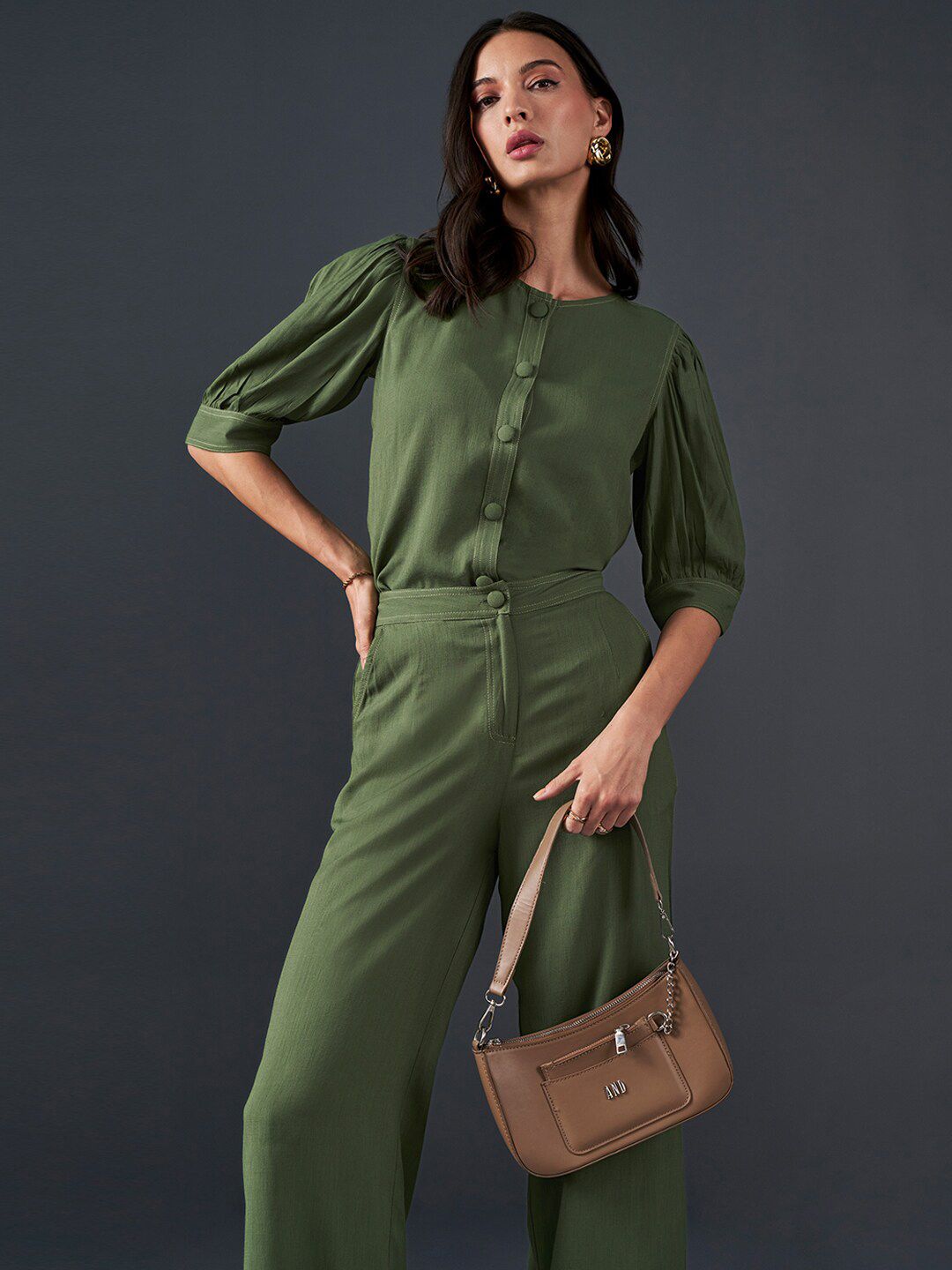 AND Puff Sleeves Top With Trousers