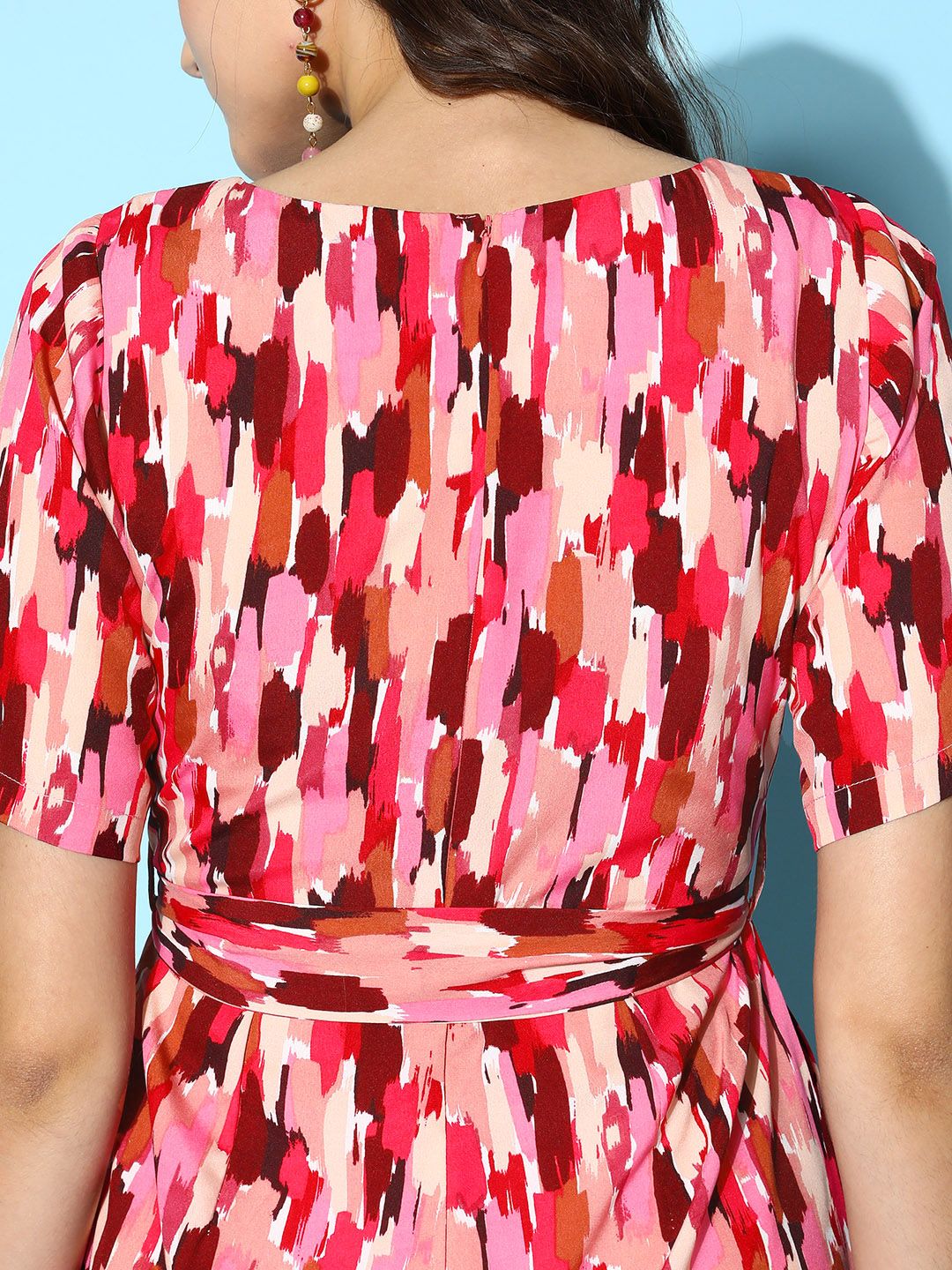 Berrylush Women Pink Printed Belted Detail Jumpsuit