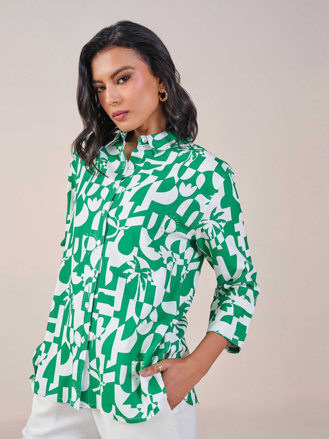 AND Abstract Printed Shirt Style Top