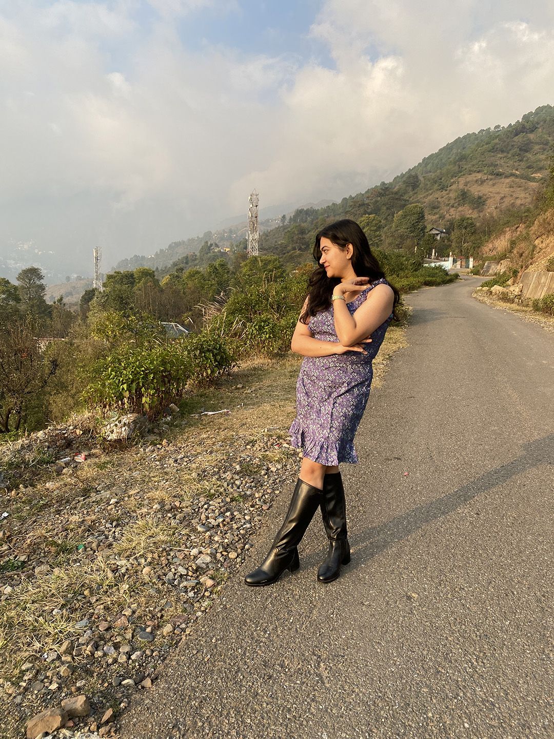 STREET 9 Lavender Floral Crepe Pure Cotton Midi Dress