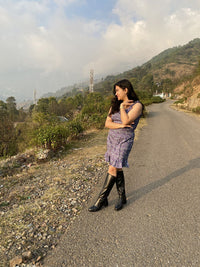 STREET 9 Lavender Floral Crepe Pure Cotton Midi Dress