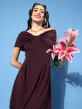 Athena Burgundy Off-Shoulder Dress