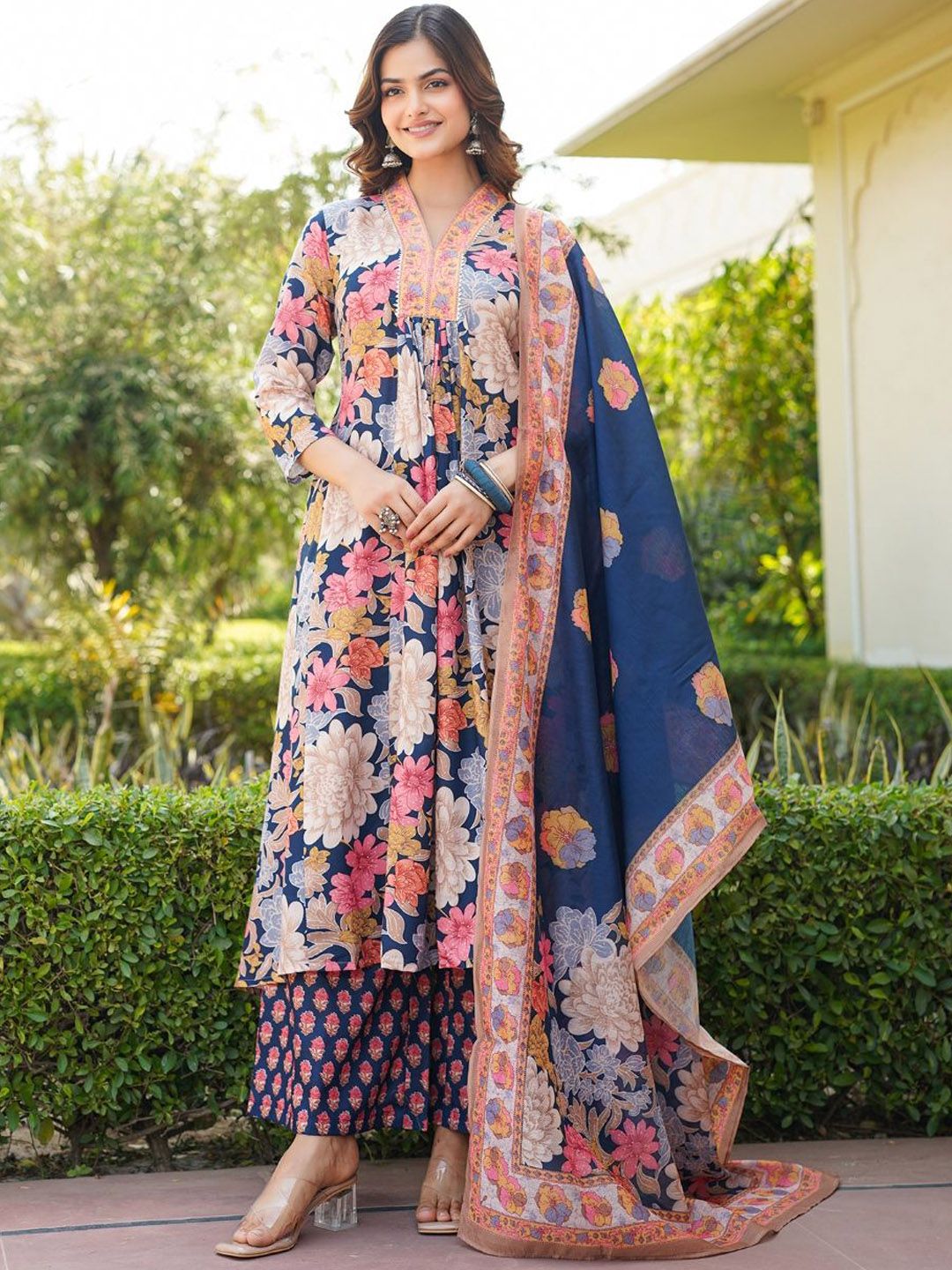 KALINI Women Floral Printed Kurta with Palazzos & Dupatta