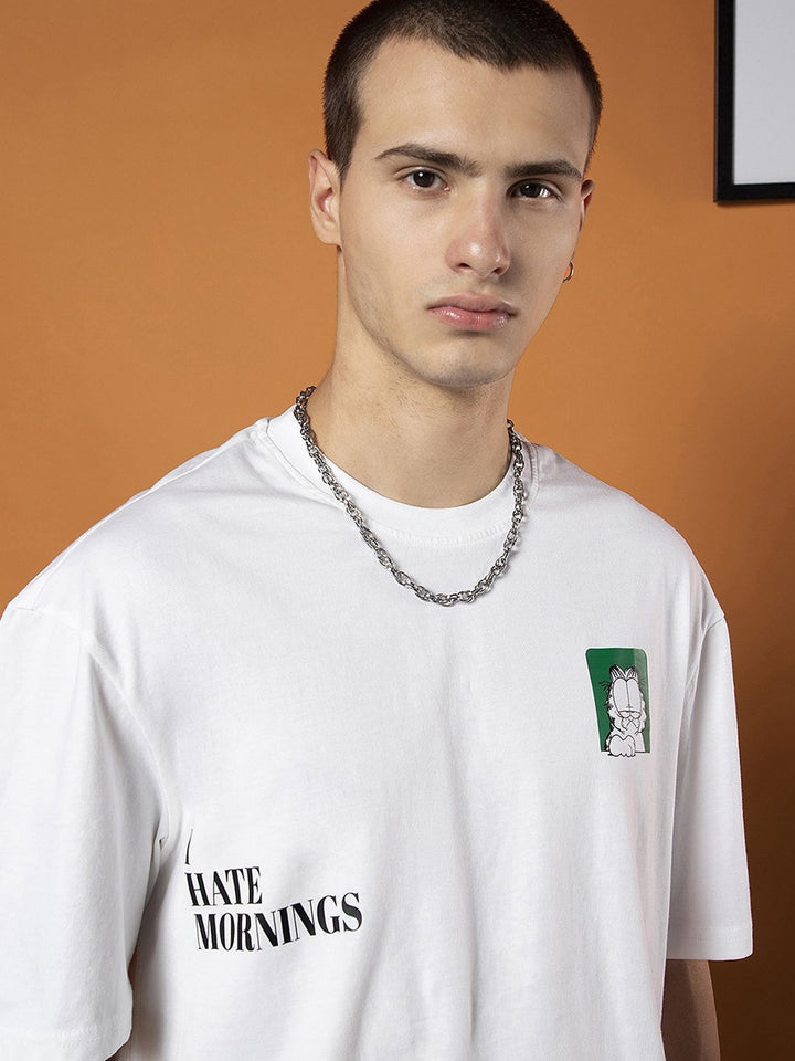 Bewakoof X Garfield Printed Drop-Shoulder Sleeves Oversized Cotton T-Shirt