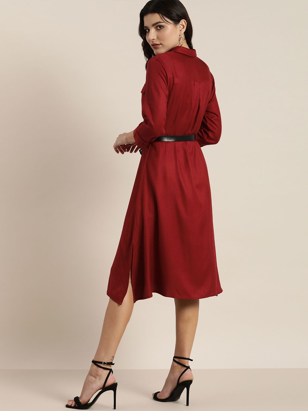 all about you Women Red Solid Shirt Dress