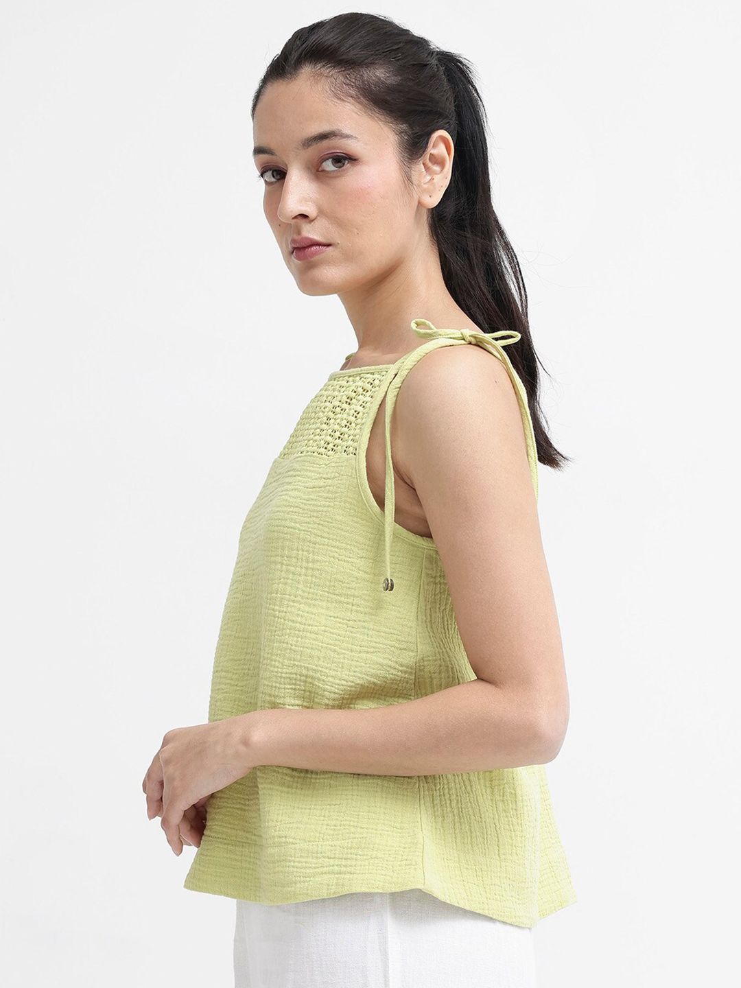 RAREISM Self Design Shoulder Straps Cotton Top