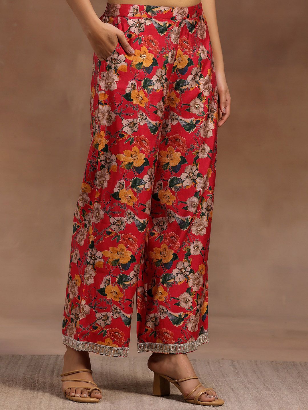 Libas Pink Floral Printed Tunic With Palazzo