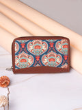 ZOUK Women Blue & Brown Ethnic Motifs Printed Zip Around Wallet
