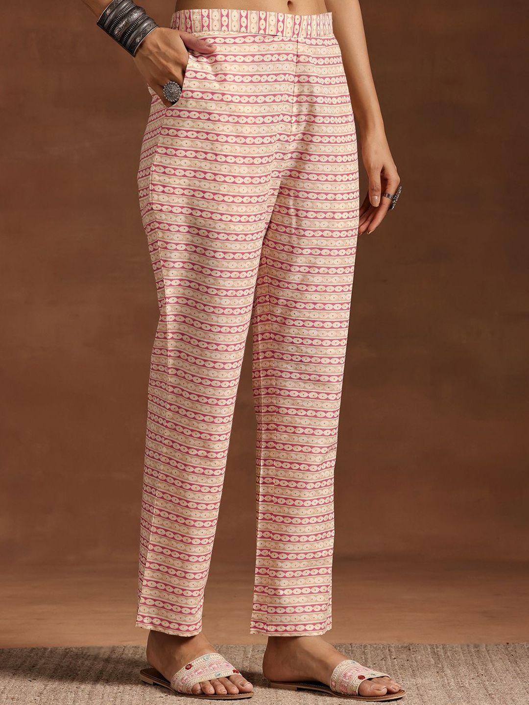 Libas Women Floral Printed Pleated Pure Cotton Kurta with Trousers