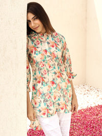 Libas Floral Printed Floral Shirt Collar Three-Quarter Sleeves Pathani Kurta