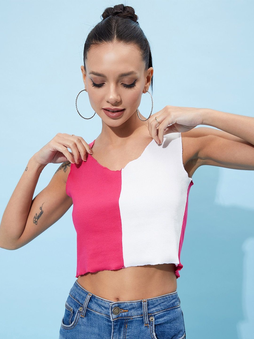 Athena Colourblocked Cotton Crop Top