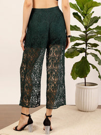 STREET 9 Women Green Floral Printed Relaxed Straight Fit High-Rise Parallel Laced Trousers