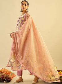Indo Era Floral Printed Pure Cotton Kurta With Trousers &  Dupatta