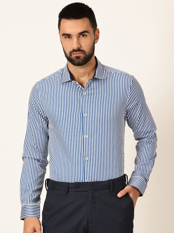 Thomas Scott Premium Striped Spread Collar Long Sleeves Formal Shirt