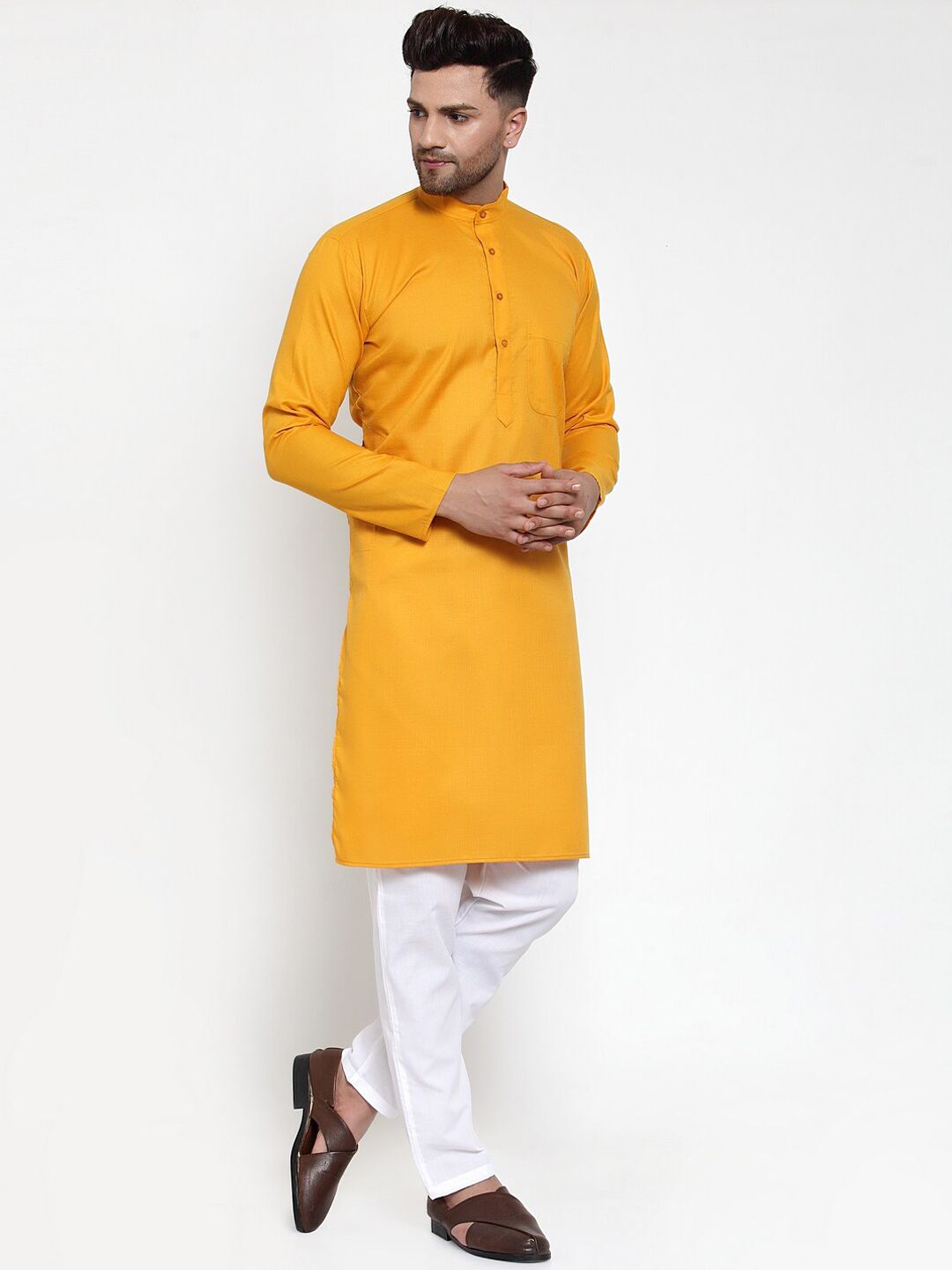 Jompers Men Orange Solid Kurta with Pyjamas