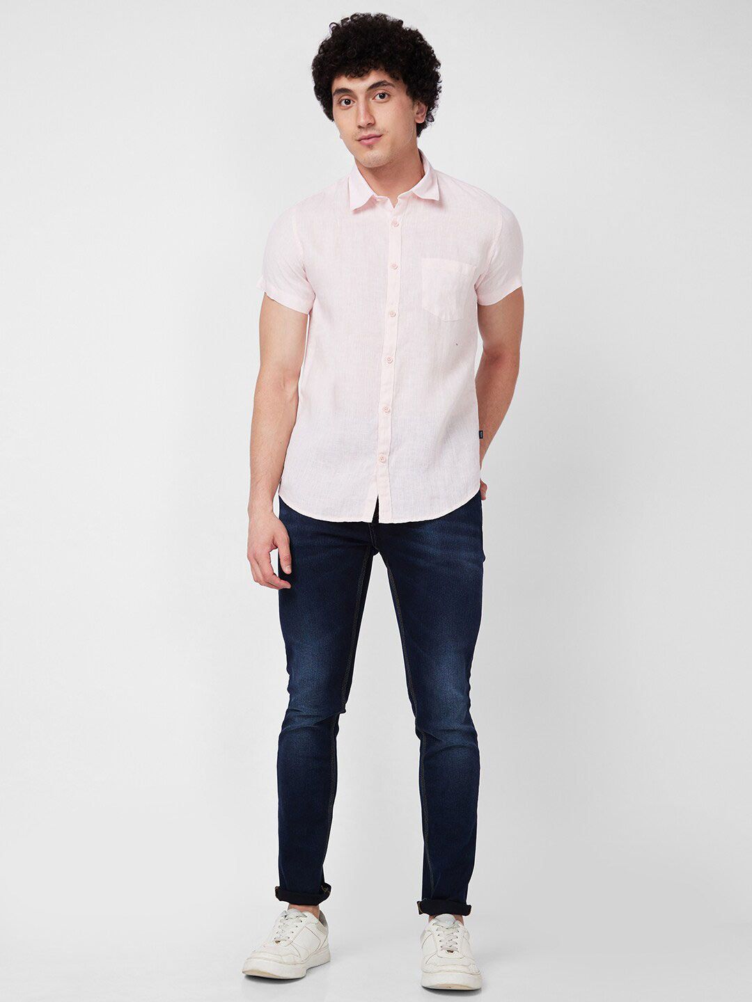 SPYKAR Spread Collar Linen Cotton Slim Fit Shirt