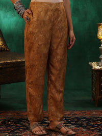 Libas Floral Printed Regular Sequinned Linen Straight Kurta with Trousers & Dupatta