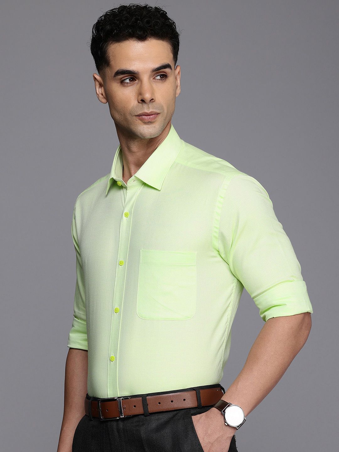 Raymond Slim Fit Geometric Self Design Pure Cotton Formal Shirt