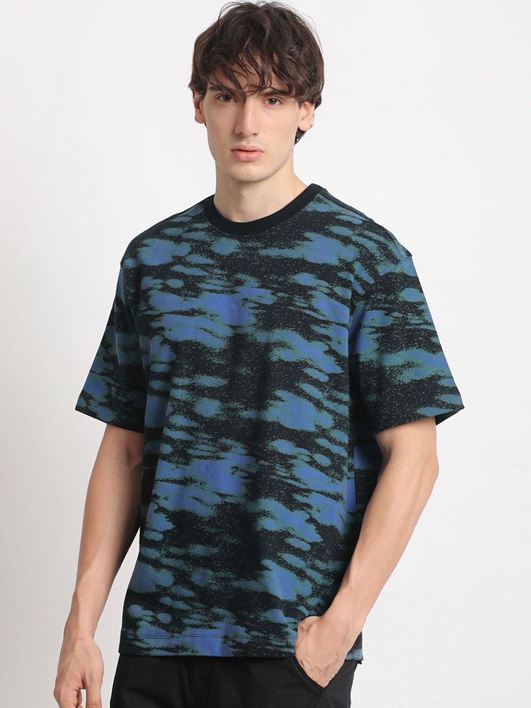 THE BEAR HOUSE Camouflage Printed Drop-Shoulder Sleeves Cotton T-shirt