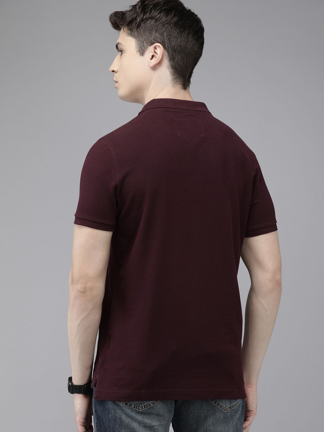 THE BEAR HOUSE Men Burgundy Polo Collar Slim Fit T-shirt
