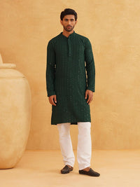 SOJANYA Embellished Mandarin Collar Sequinned Pure Cotton Kurta