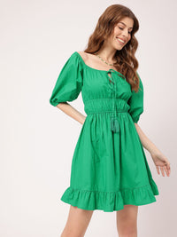 Effortless Cute Cinched Waist Off-Shoulder A-Line Mini Dress