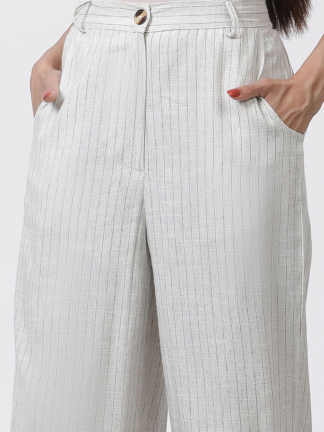 W Women Striped Mid-Rise Straight Fit Parallel Trouser