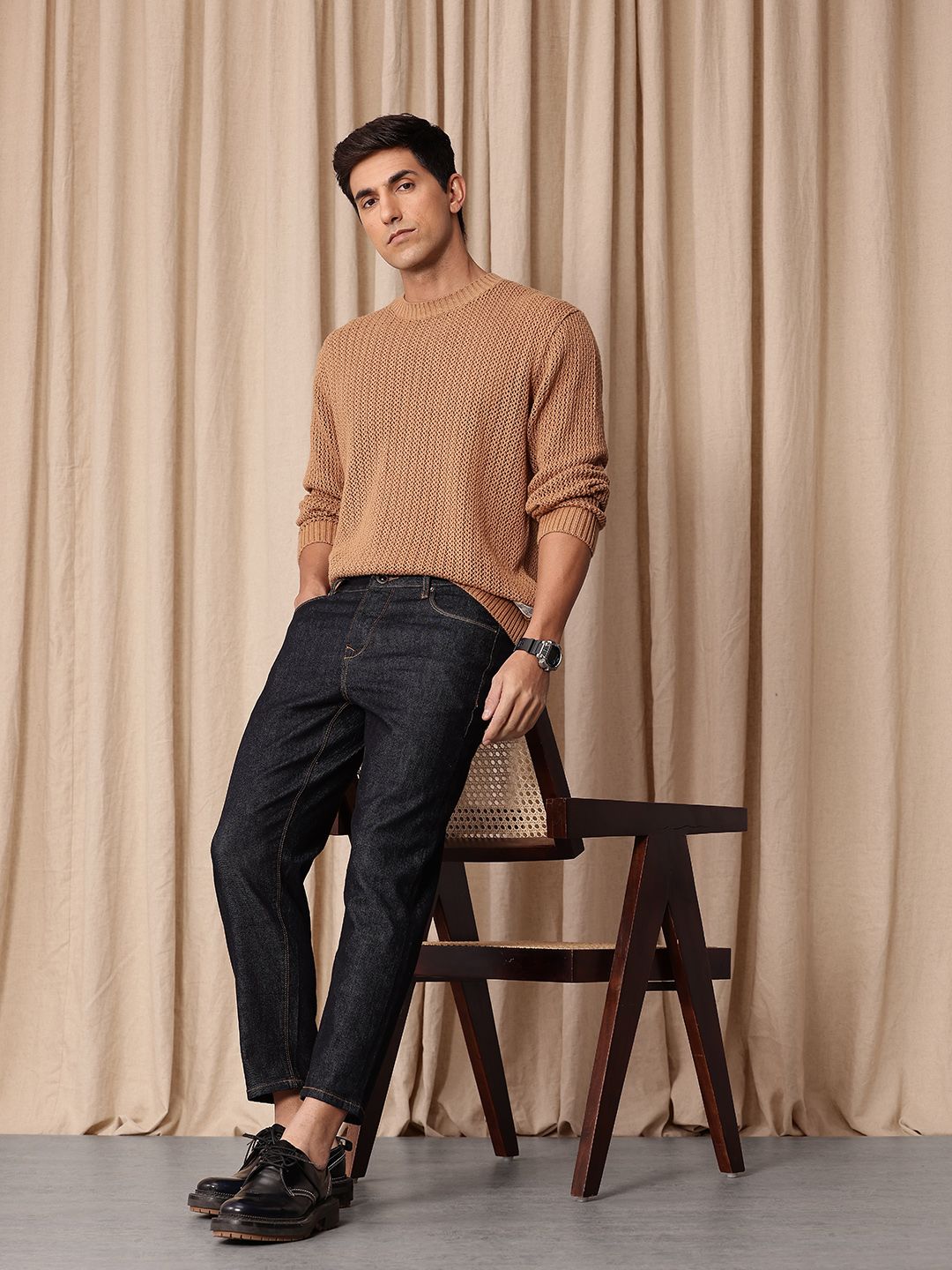 Mr Bowerbird Men Tapered Fit Mid-Rise Cropped Stretchable Jeans