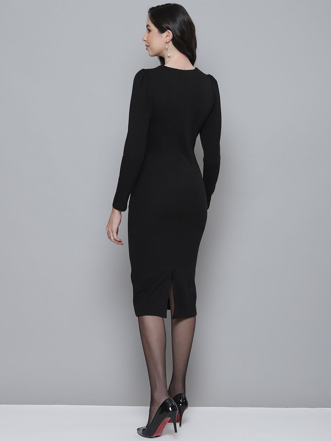 SASSAFRAS Black Ribbed Formal Sheath Dress