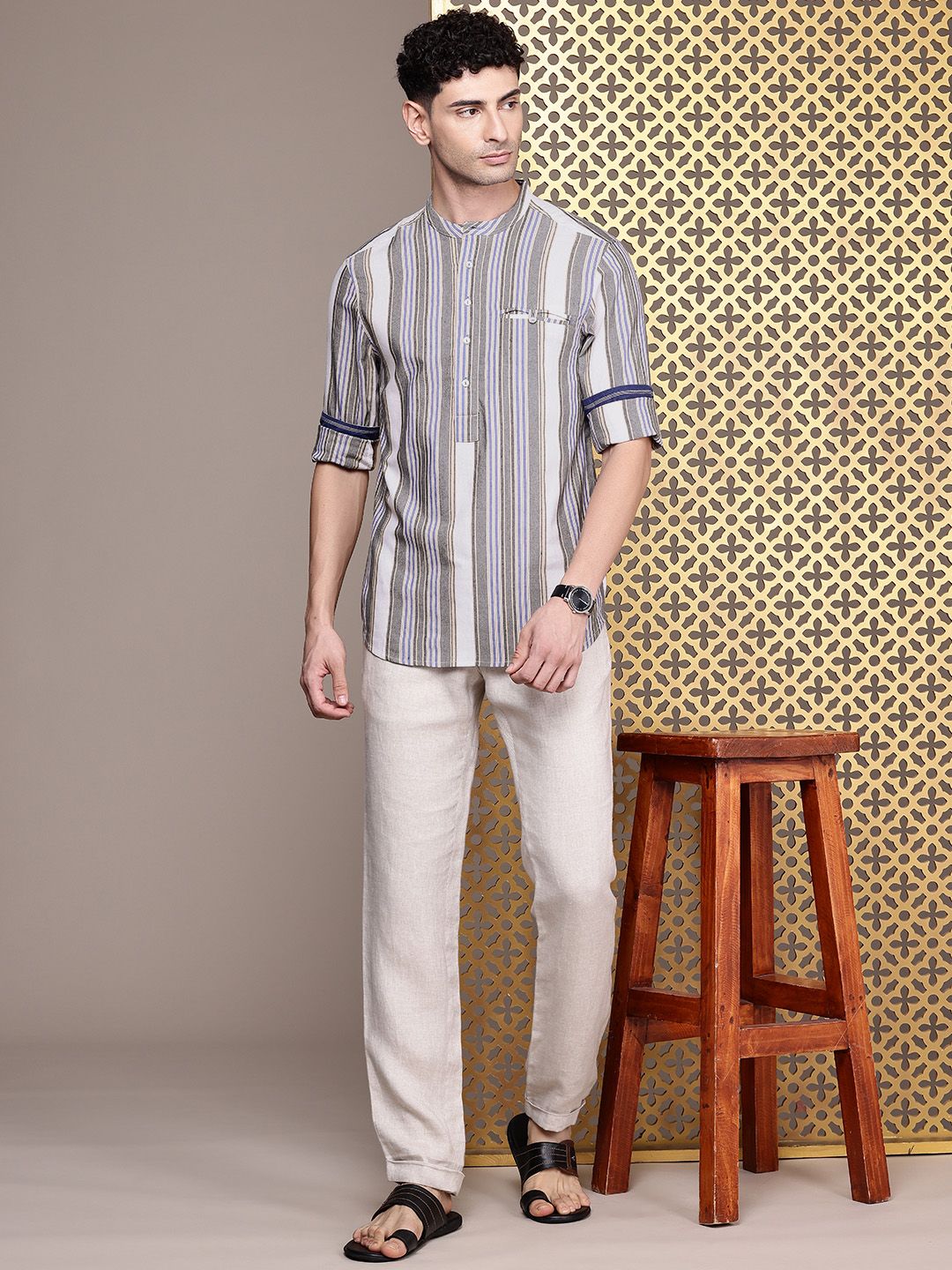 House of Pataudi Striped Rozana Kurta
