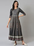 W Black Ethnic Motifs Ethnic Maxi Dress