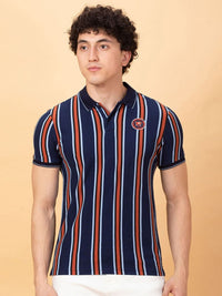 Being Human Men Striped Polo Collar Pockets T-shirt
