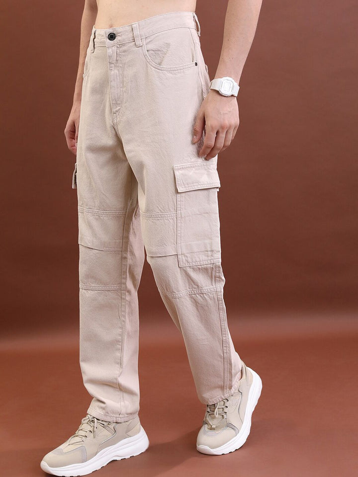 HIGHLANDER Men Khaki Relaxed Fit Clean Look Cotton Jeans