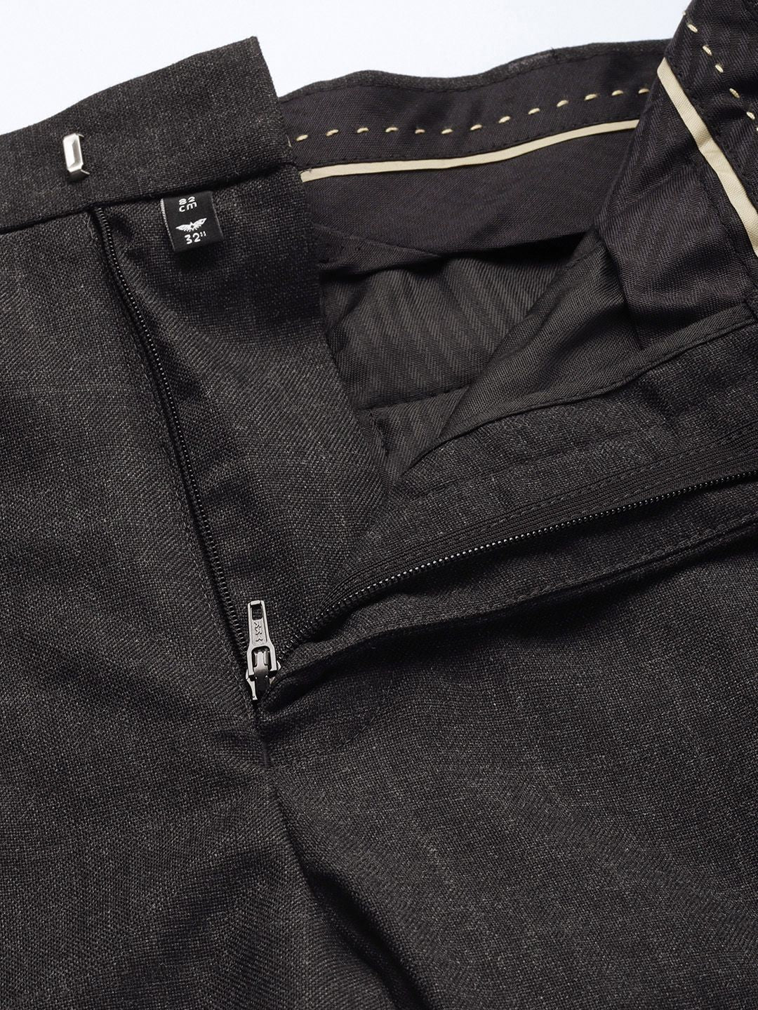 Park Avenue Men Grey Self Designed Mid Rise Smart Formal Trousers