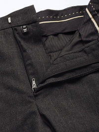 Park Avenue Men Grey Self Designed Mid Rise Smart Formal Trousers