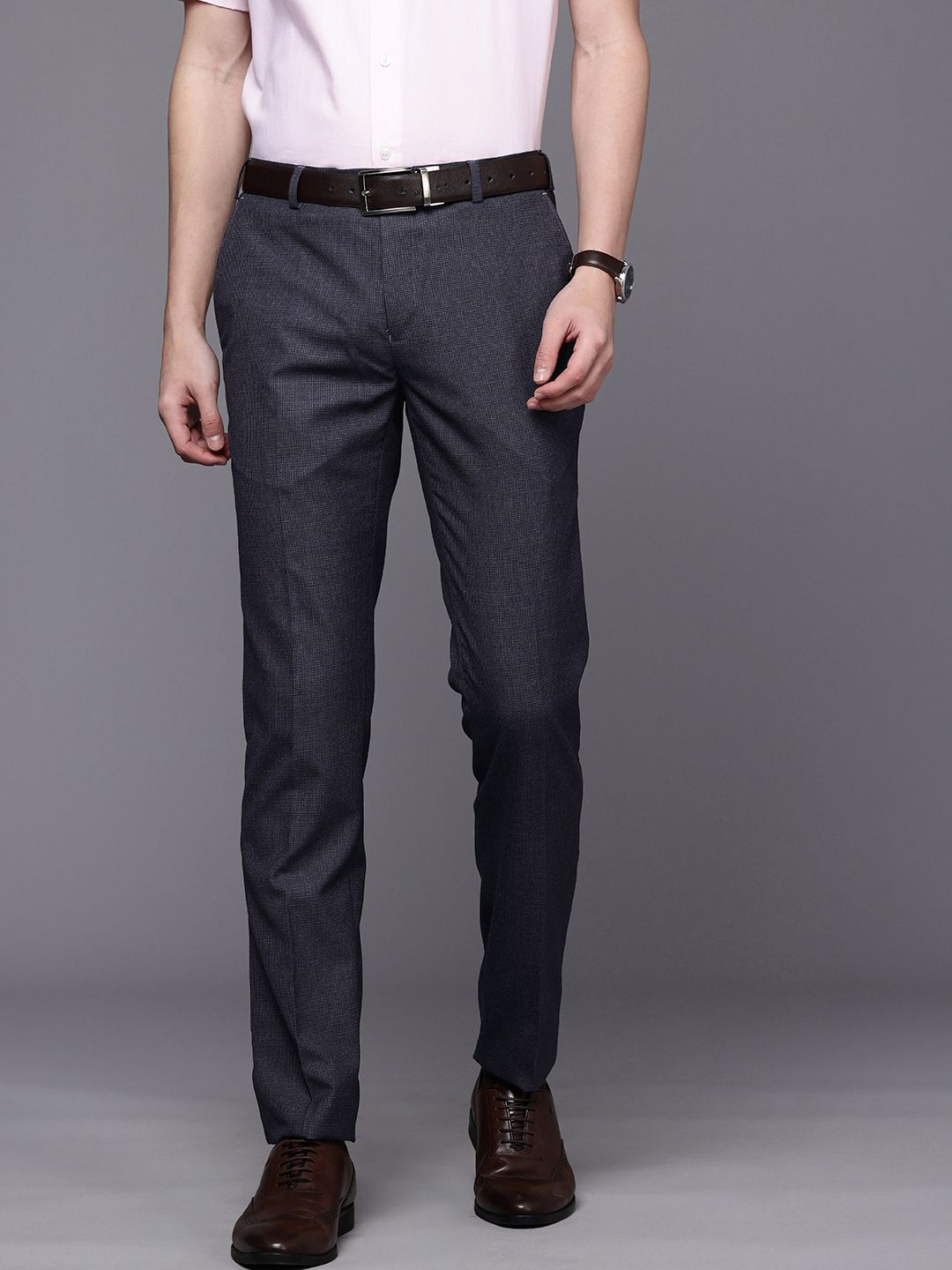 Raymond Men Textured Slim Fit Formal Trousers